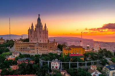 Barcelona, Spain’s coastal city known for Gaudí architecture and beaches.